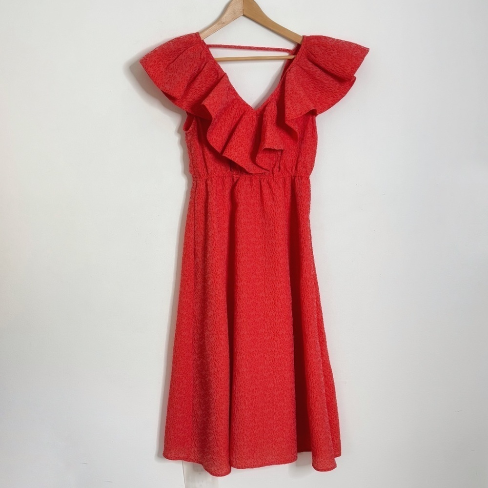 Chelsea28 Cocktail Dress Ruffle Shoulders Puckered Midi Dress Occasion Dress - Picture 2 of 16